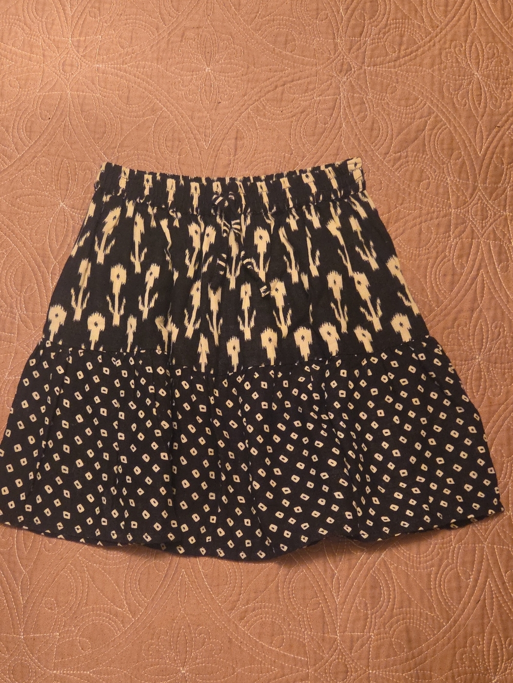 Zara Black and Cream Printed Tiered Mini Skirt For Girls